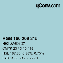 カラーコード: RGB 166 209 215 | qconv.com