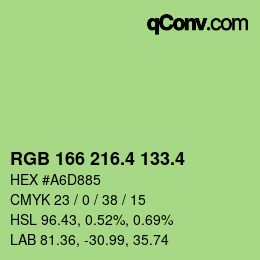 カラーコード: RGB 166 216.4 133.4 | qconv.com