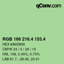 カラーコード: RGB 166 216.4 153.4 | qconv.com