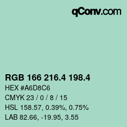 カラーコード: RGB 166 216.4 198.4 | qconv.com