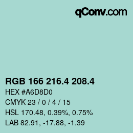 カラーコード: RGB 166 216.4 208.4 | qconv.com