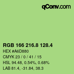 カラーコード: RGB 166 216.8 128.4 | qconv.com