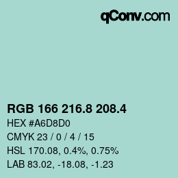 カラーコード: RGB 166 216.8 208.4 | qconv.com