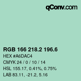 カラーコード: RGB 166 218.2 196.6 | qconv.com