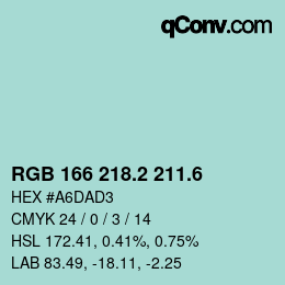 カラーコード: RGB 166 218.2 211.6 | qconv.com