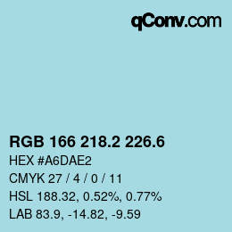 カラーコード: RGB 166 218.2 226.6 | qconv.com