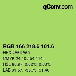 カラーコード: RGB 166 218.6 101.6 | qconv.com