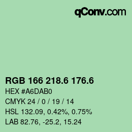 カラーコード: RGB 166 218.6 176.6 | qconv.com