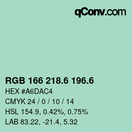 カラーコード: RGB 166 218.6 196.6 | qconv.com