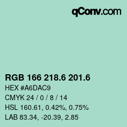 カラーコード: RGB 166 218.6 201.6 | qconv.com