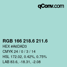 カラーコード: RGB 166 218.6 211.6 | qconv.com