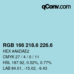 カラーコード: RGB 166 218.6 226.6 | qconv.com