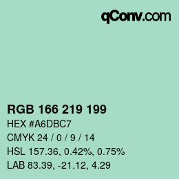 Color code: RGB 166 219 199 | qconv.com