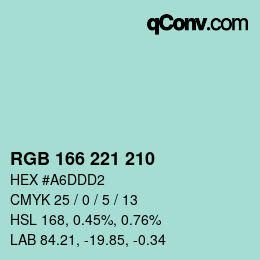 Color code: RGB 166 221 210 | qconv.com