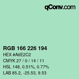 Color code: RGB 166 226 194 | qconv.com