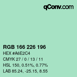 Color code: RGB 166 226 196 | qconv.com
