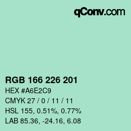 Color code: RGB 166 226 201 | qconv.com