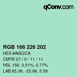 颜色代码: RGB 166 226 202 | qconv.com