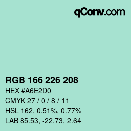 Color code: RGB 166 226 208 | qconv.com