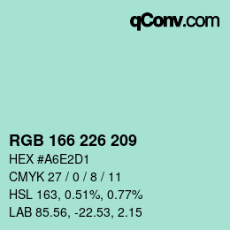 カラーコード: RGB 166 226 209 | qconv.com