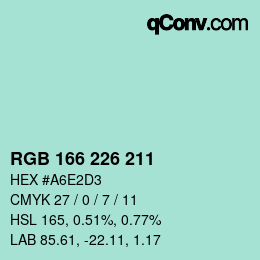 Color code: RGB 166 226 211 | qconv.com