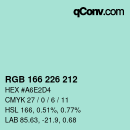 Color code: RGB 166 226 212 | qconv.com