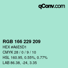 カラーコード: RGB 166 229 209 | qconv.com