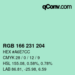 Color code: RGB 166 231 204 | qconv.com