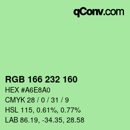 Color code: RGB 166 232 160 | qconv.com
