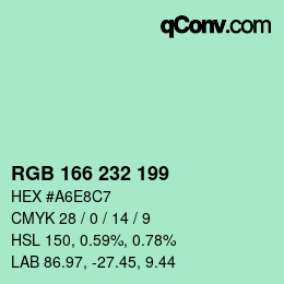 Color code: RGB 166 232 199 | qconv.com