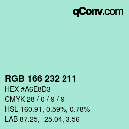 Color code: RGB 166 232 211 | qconv.com