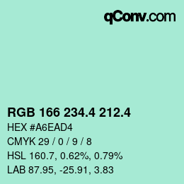 カラーコード: RGB 166 234.4 212.4 | qconv.com