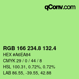 カラーコード: RGB 166 234.8 132.4 | qconv.com
