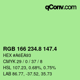 カラーコード: RGB 166 234.8 147.4 | qconv.com