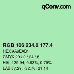 カラーコード: RGB 166 234.8 177.4 | qconv.com