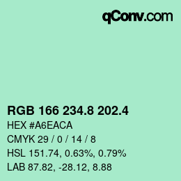 カラーコード: RGB 166 234.8 202.4 | qconv.com