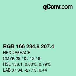 カラーコード: RGB 166 234.8 207.4 | qconv.com