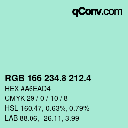 カラーコード: RGB 166 234.8 212.4 | qconv.com