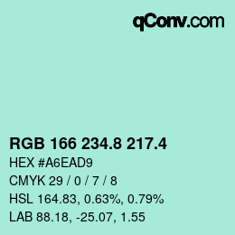 カラーコード: RGB 166 234.8 217.4 | qconv.com