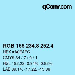 カラーコード: RGB 166 234.8 252.4 | qconv.com