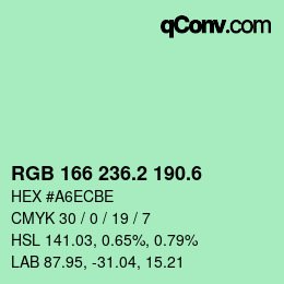 カラーコード: RGB 166 236.2 190.6 | qconv.com