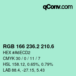カラーコード: RGB 166 236.2 210.6 | qconv.com