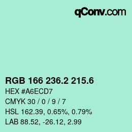 カラーコード: RGB 166 236.2 215.6 | qconv.com