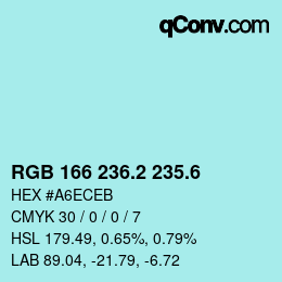 カラーコード: RGB 166 236.2 235.6 | qconv.com