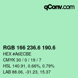 カラーコード: RGB 166 236.6 190.6 | qconv.com