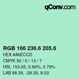 カラーコード: RGB 166 236.6 205.6 | qconv.com