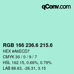 カラーコード: RGB 166 236.6 215.6 | qconv.com