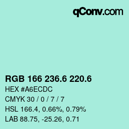 カラーコード: RGB 166 236.6 220.6 | qconv.com