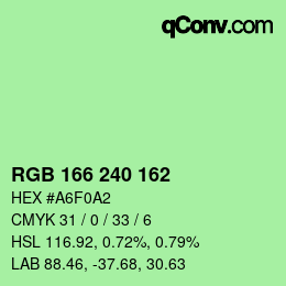 Color code: RGB 166 240 162 | qconv.com