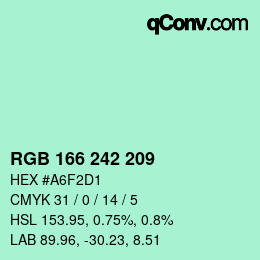 Color code: RGB 166 242 209 | qconv.com